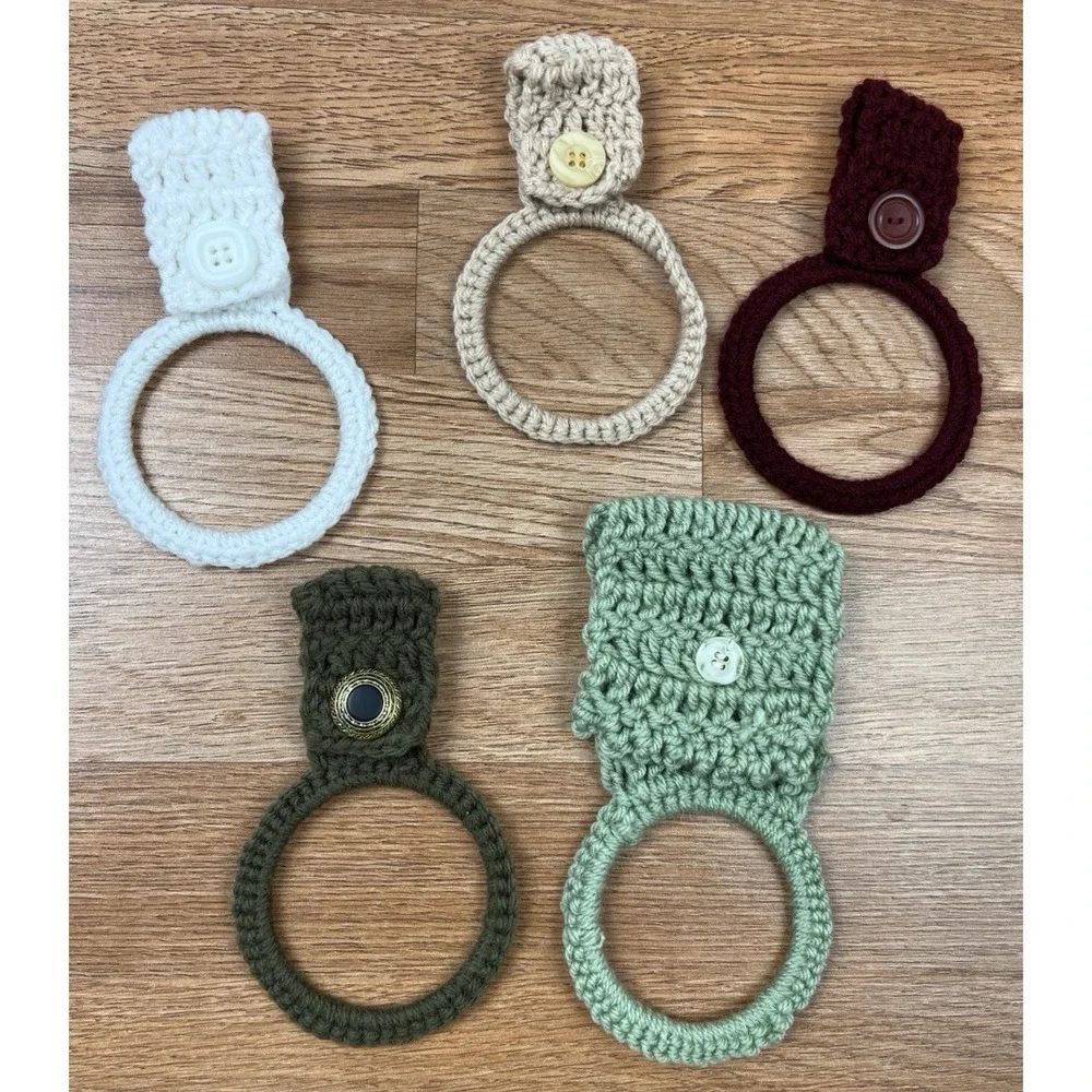 Lot of 5 Handmade Crochet Towel Holder Rings, Button Close NEW